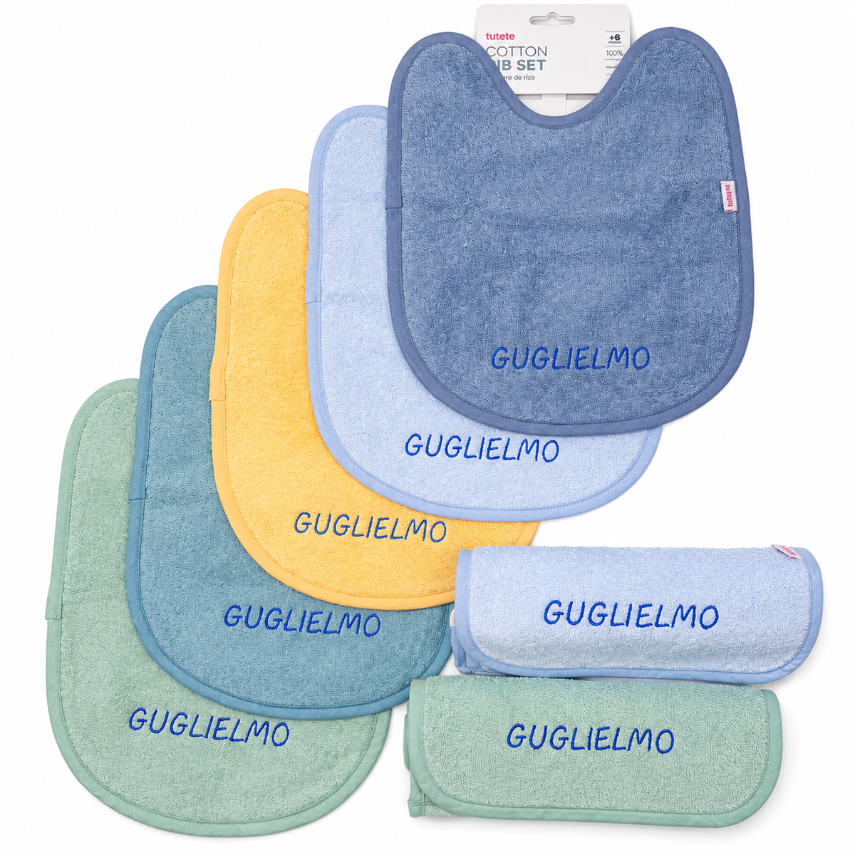SET ASILO COMPLETO 5 BAVAGLIE + 2 ASCIUGAMANI CON NOME